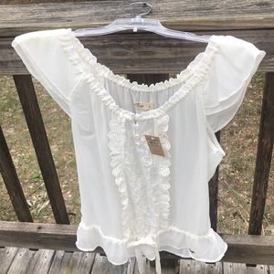 NWT Vintage Hollister Sheer Blouse.  Embroidery with lace accents. Ivory.